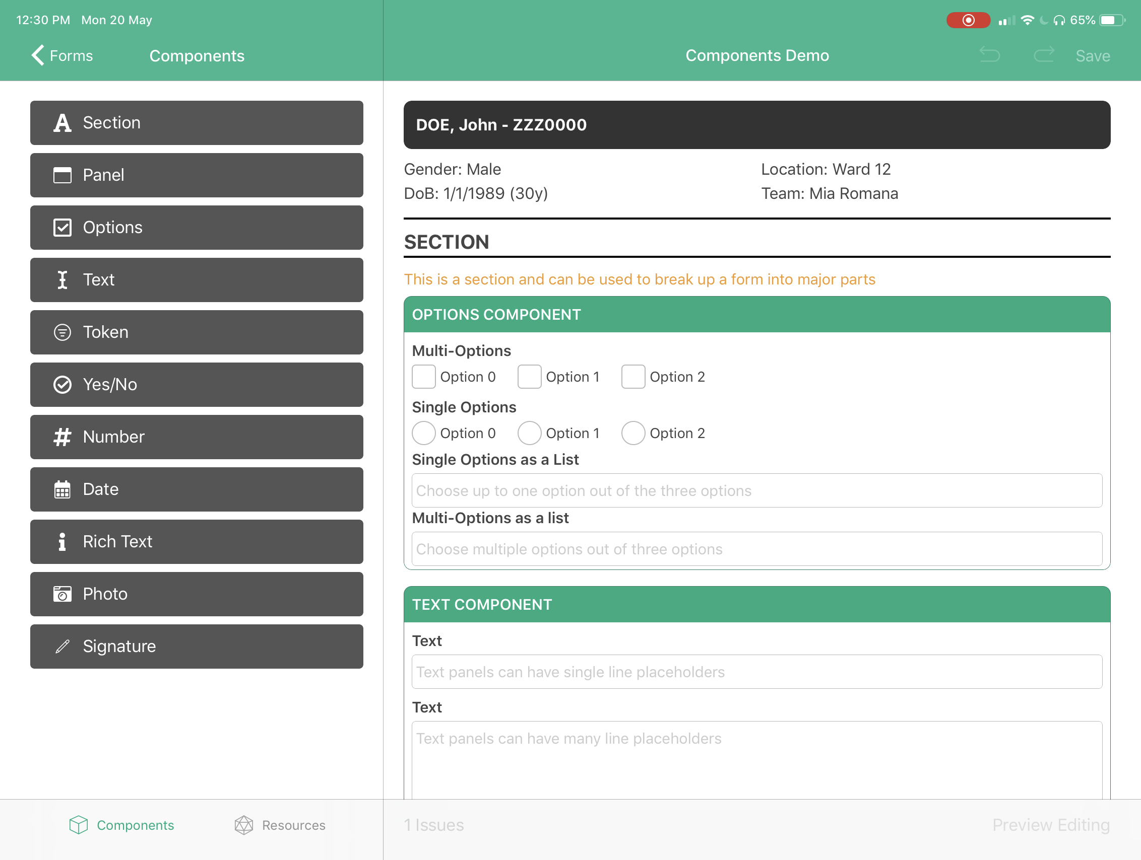 Cortex Designer's drag and drop form builder on iPad